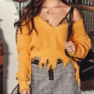 LF/BSBW Black Distressed Off Shoulder Sweater